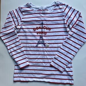 Mademoiselle Jacadi Girl's Striped BonJour Paris Eiffel Tower Decal Shirt Sz XS